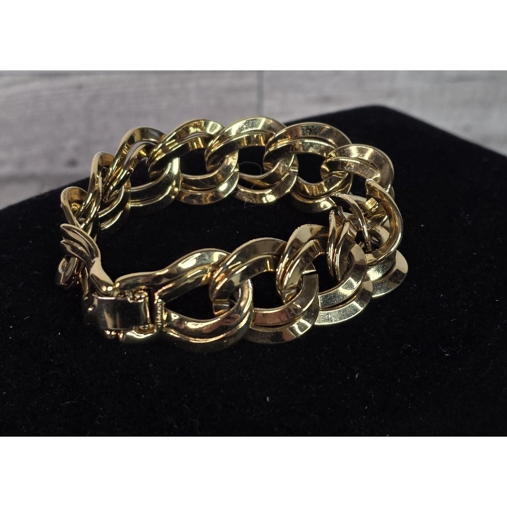 Vintage Signed Monet Gold Tone Chunky Double Link Chain Bracelet